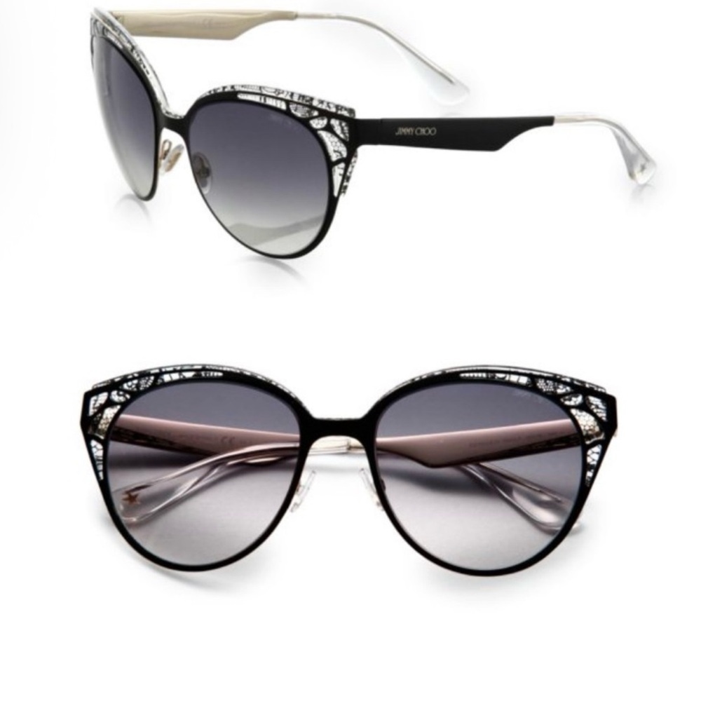 Jimmy Choo Lace Estelle/S Envy Black Cat-Eye Sunglasses with lace case - Picture 3 of 5